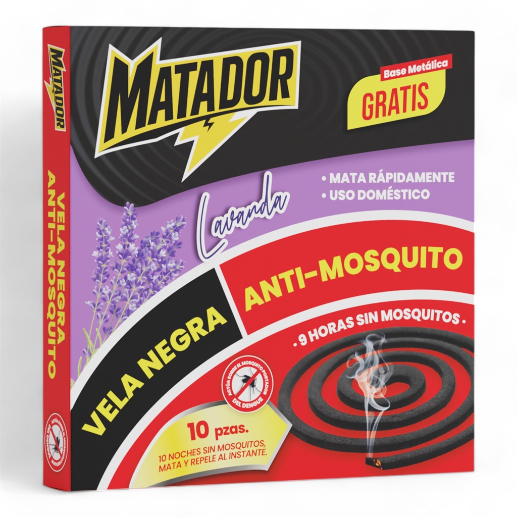 VELA NEGRA ANTI MOSQUITO MATADOR LAVANDA 10und/60