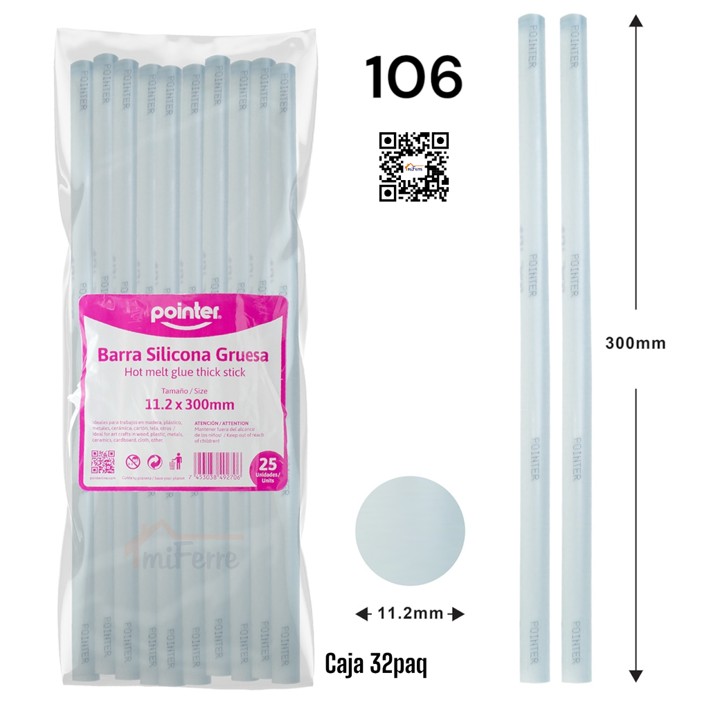 BARRA DE SILICONA CALIENTE POINTER 25PZA