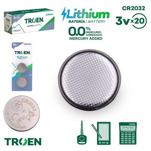 [TR-CR2032-2B] 2PACK BATERIA CR2032 TROEN